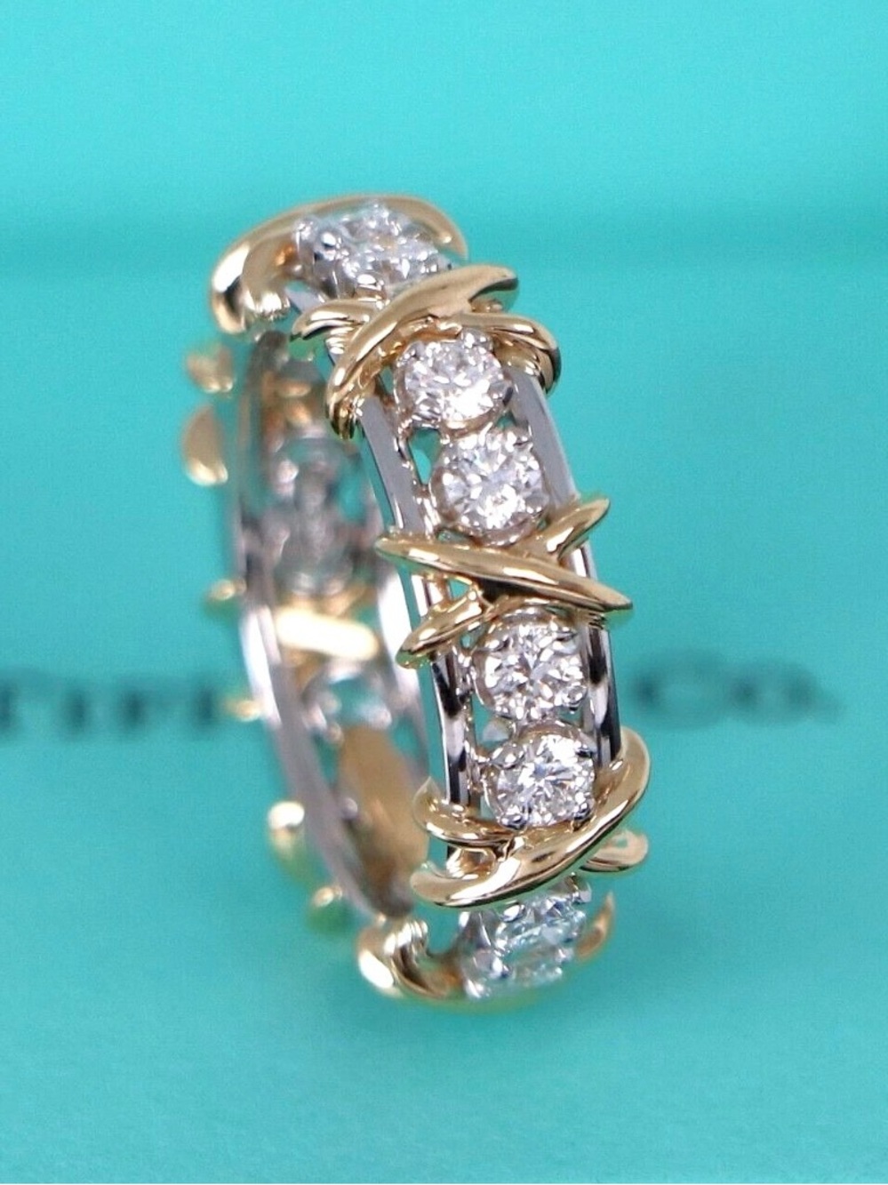 Tiffany & Co. Schlumberger Two-Tone Gold and Silver Diamond-Accented Ring
